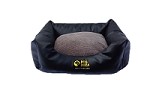 Luxury Faux Leather Dog Bed - Small Black With Grey Cord Inner Cushion 27" x 21" x 12" 